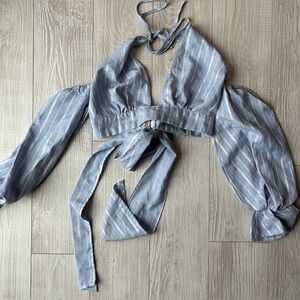 PrettyLittleThing Blue Striped Halter Top Size 4